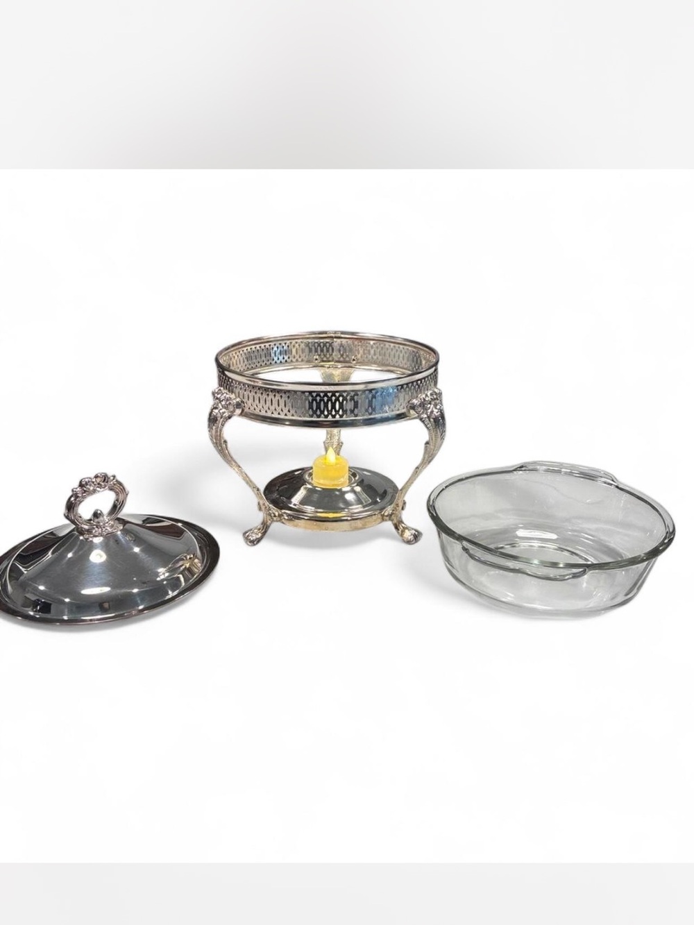 STERLING SILVER CHAFING DISH with Lid and Stand - Elegant Serving Piece - Picture 3 of 5